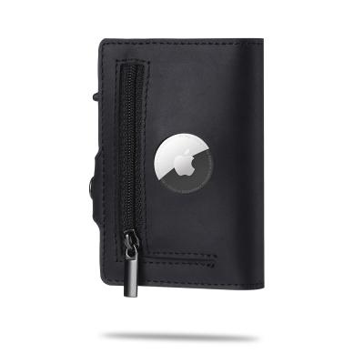 China RFID Blocking Wallet Rfid Wallet Genuine Leather Aluminum Card Holder RFID Blocking Minimalist Wallet With Apple AirTag Case Cover for sale