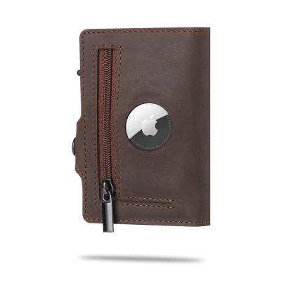 China RFID Blocking Noise Up Crazy Credit Card Holder Vintage Horse Leather Zipper Slot Wallet with Airtags Cover for Men's RFID Blocking Card Holder for sale