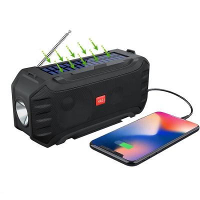 China Phone Function Fm Stereo Radio Led Light Up Outdoor Waterproof Portable Microphone Bluetooth Solar Powered Speaker for sale