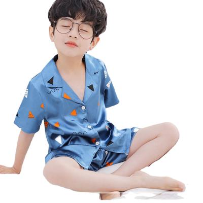 China QUICK DRY Satin Pajamas Kids Set Short Sleeve Buttoned Sleepwear Loungewear Set Girls Boy Silk Pijamas Child Set for sale