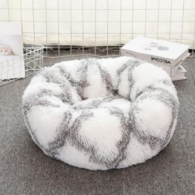 China Custom Made Plush Ultra Soft Washable Round Luxury Faux Dog Bed Bean Bag Dog Bed Cushion Cat Bed Pet Beds Washable for sale