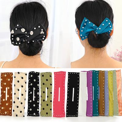 China Deft Fashion Bun Fashion Solid Color Cloth Headband With Pearl Women's Multi Use Adjustable Hair Band Summer Knotted Yarn Headband for sale