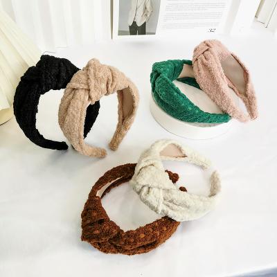 China Wide Brim Knot Headband Solid Color Cloth Hairband Women Fashion Headband Hair Wool Hair Accessories for sale