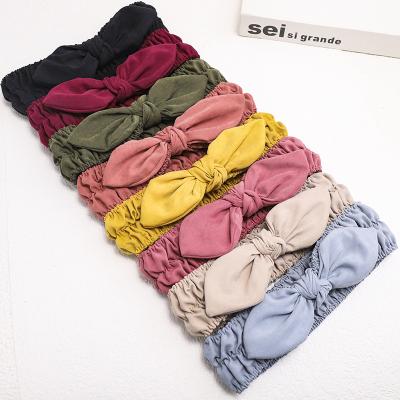 China Hair Decoration Korean Fashion Hair Band Solid Color Cloth New Pleated Headband Women Hair Accessories Bow Makeup Elastic Headband for sale