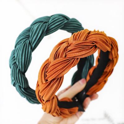 China Wholesale Hair Decoration Hair Circle Fashion Solid Color New Stripe Bend Over Korean Hair Accessories Satin Headbands Women Braiding Braided Headband for sale