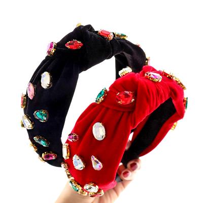 China New Fashion Korean Velvet Circle Hair Decoration Knot Headband Women Baroque Hair Accessories Middle Diamond Headband Baroque for sale