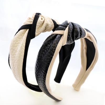 China New Fashion Hair Decoration Circle Color Knot Headband Women Faux Hair Accessories Korean Pure Medium Wideedged Leather Headband for sale