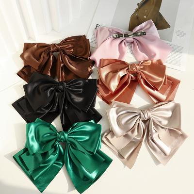 China High Quality Fashion Bow Hairpin New Solid Color Satin Bow Hairpin Spring Clip Ladies Hair Accessories Wholesale Large for sale