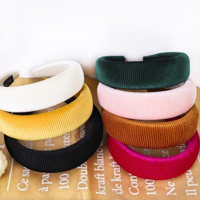 China Autumn Winter New Hair Hoop Hair Decoration Fashion Solid Color Corduroy Padded Headband Korean Women Hair Accessories Sponge Plush Headband for sale