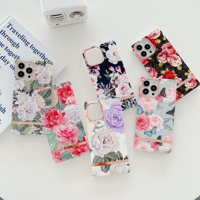 China Shockproof Gold Printed IMD Flower Case Phone Cover For iPhone 12 12 Promax, For iPhone 13 Fancy Cell Phone Case for sale