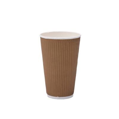 China DOUBLE WALL Customized Kraft Paper Disposable Double Ripple Wallpaper Brown 16oz Hot Coffee Cup for sale