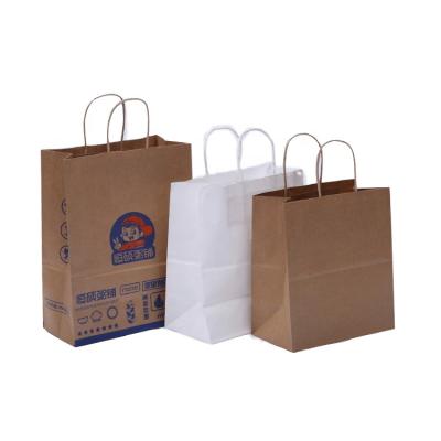 China Disposable Customized Biodegradable Recycle Kraft Paper Waterproof Greaseproof Double Handle Leprinted Flat Paper Bag For Food Packaging for sale