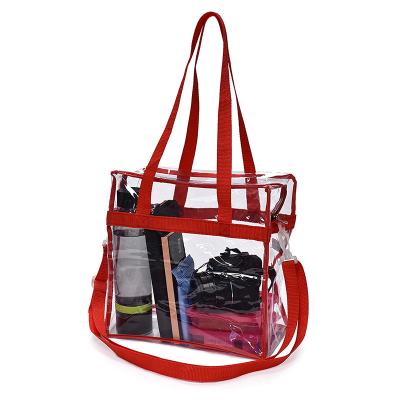 China Fashion Shoulder Strap Clear Stadium Zipper Approved Cross - Body Packaging PVC Cosmetic Tote Bag for sale