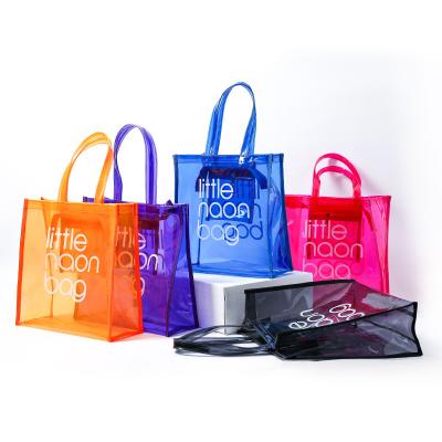 China Large Fashion Beach Fashion Clear Plastic Makeup Shopping Logo Custom PVC Cosmetic Tote Bag for sale