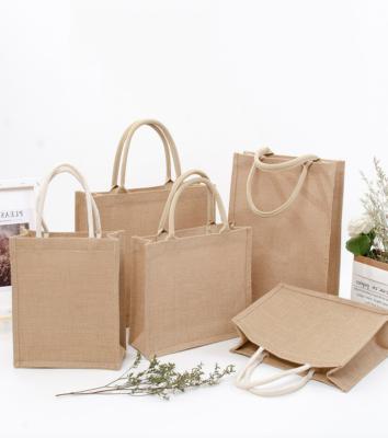 China Custom Printing Natural Gunny Logo Eco Friendly Wholesale Repurposed Reuse Shopping Foldable Tote Jute Bag for sale