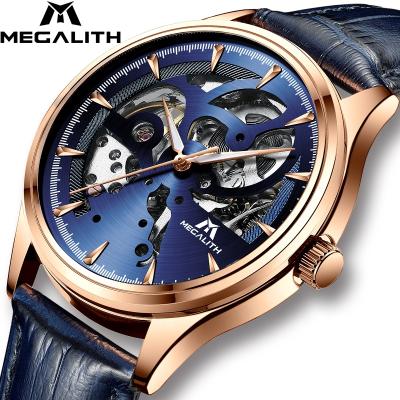 China Relogio Masculino Luxury Custom Business Casual Water Resistant Megalith Logo Clock Blue Genuine Leather Mechanical Watch for sale