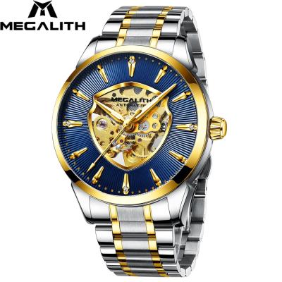 China 2020 New Water Resistant MEGALITH Fahion Stainless Steel Band Alloy Case Hallow Skeleton Mechanical Automatic Watches Wrist For Men for sale