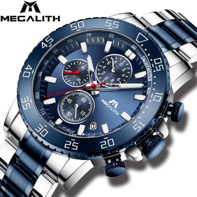 China Megalith Chronograph Mens Stainless Steel Watch Relojes Hombre Original Wristwatch Quartz Luxury Watches for sale