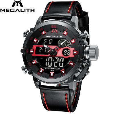 China Chronograph MEGALITH sport casual glass men alloy heavy metal men's quartz watch buckle factory price round bottom style watch for sale