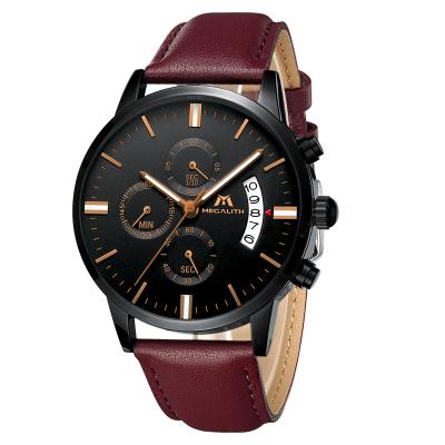 China Hot Sale Fashion Luxury Sport Chronograph Men's Quartz Wristwatches Megalith Megalith Leather Watches For Man Sport Outdoor Clock for sale