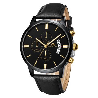 China Megalith Chronograph Brand Fashion Alarm Chronograph Leather Strap Wholesale Mens Watches OEM Wrist Watch for sale