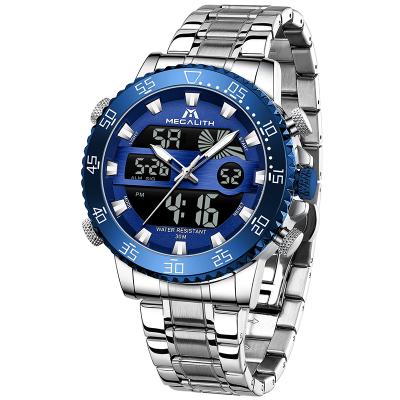 China Auto Date MEGALITH New Brand Luxury Men Synchronize Full Steel Mens Wrist Watch Led Quartz Watches for sale