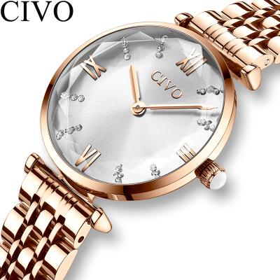 China Luxury Hot Sale Date CIVO Automatic Women Wrist Watch Stainless Steel Diamond Waterproof Quartz Watch Stainless Steel Strap Watches for sale