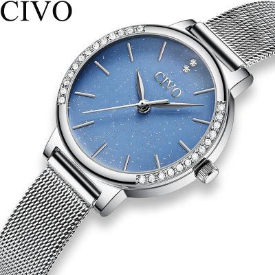 China Fashion Automatic Ladies Date CIVO Minimalist Quartz Wristwatches Ultra Slim Mesh Stainless Steel Casual Thin Waterproof Watch for sale