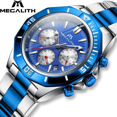 China Montre Homme Megalith Top Brand Stainless Steel Luxury Strap Chronograph Watches Men Wrist Quartz Watch for sale