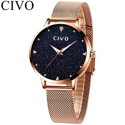 China CIVO Relog Feminino Chronograph Ladies Wristwatches Fashion Flower Diamond Dial Day Date Clock Leather Strap Reloj Mujer for sale