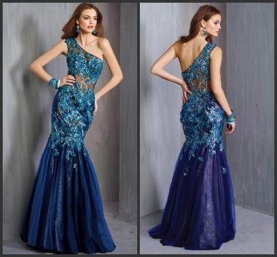 China Vintage Mermaid Tulle One Shoulder Party Dresses Ladies Evening Maxi Dresses for sale