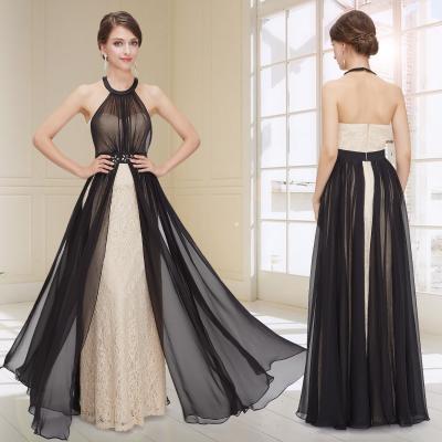 China Halter Chiffon Open Back Womens Evening Dresses , A Line Ruffles Prom Dress for sale