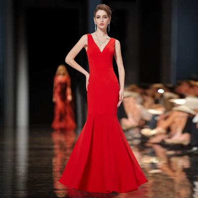 China Elegant Long Mermaid Red V neck Evening Dresses Sleeveless Custom made for sale