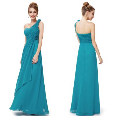 China Long Chiffon Bridesmaid Wedding Dresses One Shoulder in Green for sale