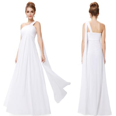 China White Summer One Shoulder Chiffon Watteau Train Wedding Dresses for Bridesmaid for sale