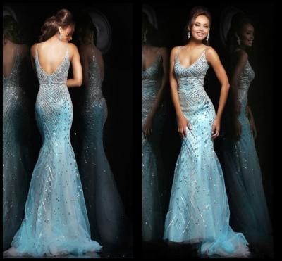 China Mermaid Spaghetti Strap Celebrity Prom Dresses with Sweep Train / V neck for sale