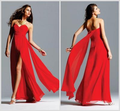 China Full Length Chiffon Split Front Prom Dresses Sweetheart Strapless Evening Dress for sale