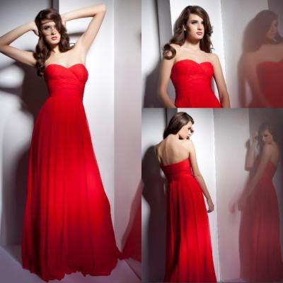 China Chiffon Pleated Gown Long Womens Prom Dresses Sweetheart Strapless in Red for sale