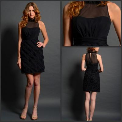 China Black High Neck Illusion Neckline Prom Dress Sleeveless for women for sale