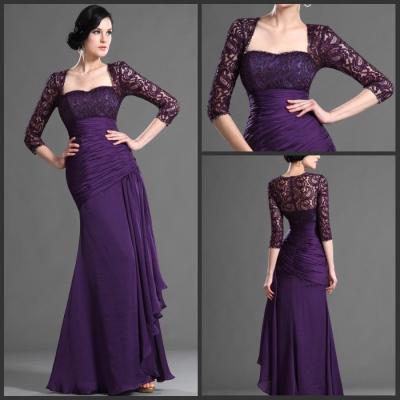 China Taffeta Sweetheart Lace Formal Mother Of Bride Dresses 3/4 Sleeve in Purple for sale