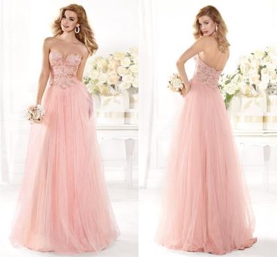 China A Line Tulle Sweetheart Floor Length Womens Prom Dresses with Beaded Lace Applique for sale