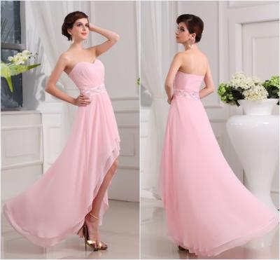 China Floor Length High Low Pink Chiffon Womens Prom Dresses with Open Back for sale