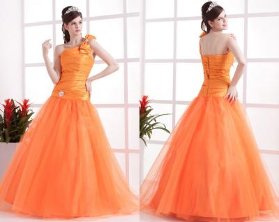 China O vestido de bola do ombro da laranja uma/curva de cristal Quinceanera bonito plissado veste-se à venda