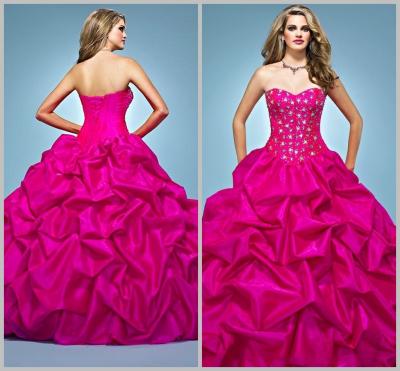 China Dos vestidos enrugado de Quinceanera do tafetá de Rosa vestidos de noite abertos para trás à venda