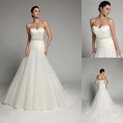 China Sleeveless Pleated Cathedral Train Wedding Dresses Bridal Train Gowns for sale