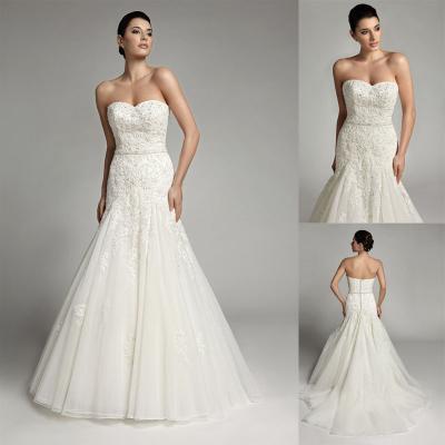 China Court Train Mermaid Tulle Sweetheart Wedding Gowns with Beaded Flower Applique for sale