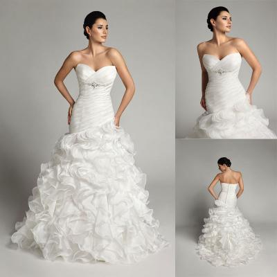 China Simple Sweep Train Sweetheart Neckline Ruffled Wedding Dress for Autumn / Winter for sale