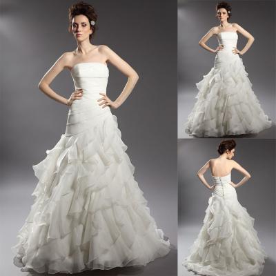 China Mermaid Pleated Strapless Organza Wedding Dresses with Open Back / Sweep Train for sale