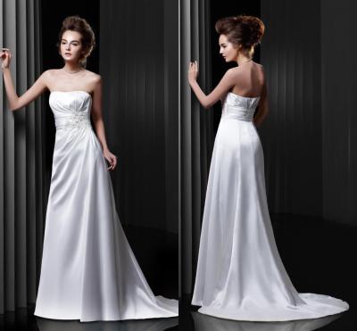 China Elegant Court Train Open Back Wedding Dresses , White Satin Long Evening Gowns for sale