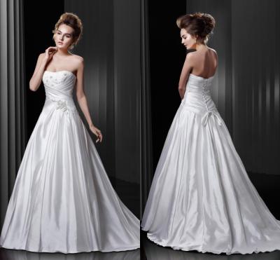 China High End Pleated Satin Flower Lace Wedding Dresses / Sleeveless Long Prom Dress for sale